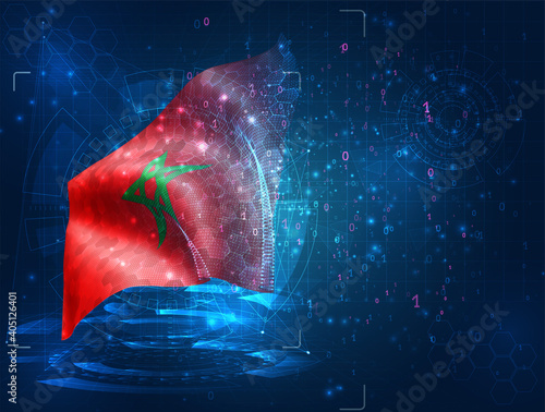 vector 3d flag on blue background with hud interfaces
