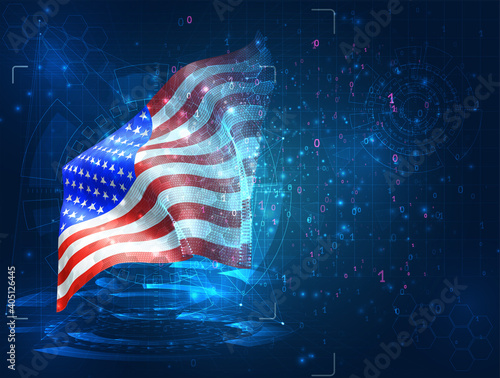 vector 3d flag on blue background with hud interfaces