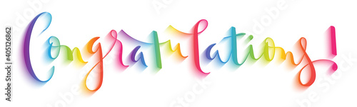 CONGRATULATIONS! vector rainbow gradient brush calligraphy banner with swashes
