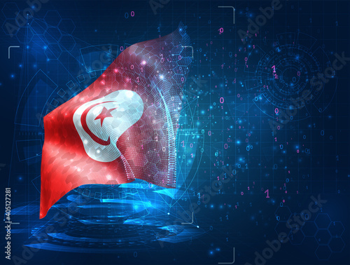 vector 3d flag on blue background with hud interfaces