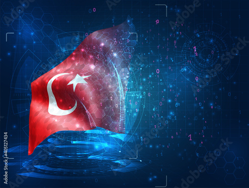 vector 3d flag on blue background with hud interfaces