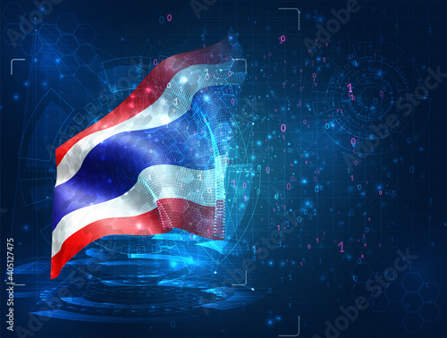 vector 3d flag on blue background with hud interfaces
