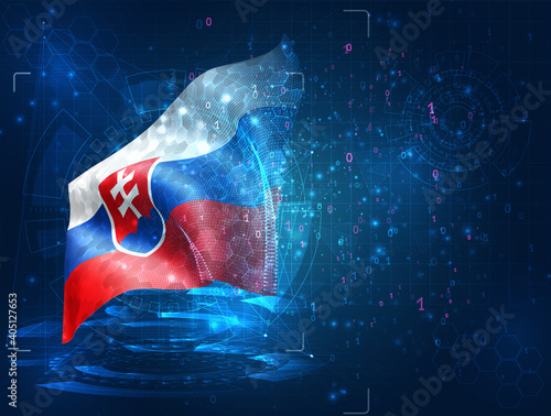 vector 3d flag on blue background with hud interfaces