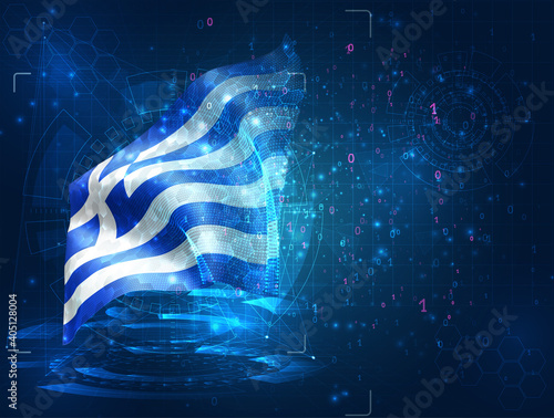 vector 3d flag on blue background with hud interfaces