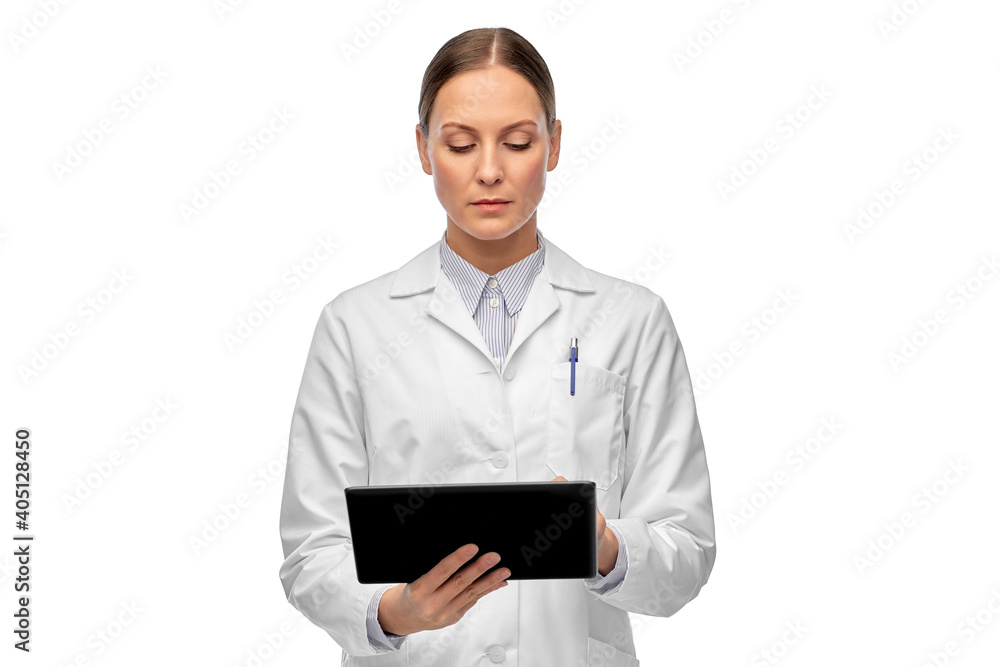 medicine, profession and healthcare concept - female doctor or scientist in white coat with tablet pc computer medicine, profession and healthcare concept - female doctor or scientist in white coat with tablet pc computer