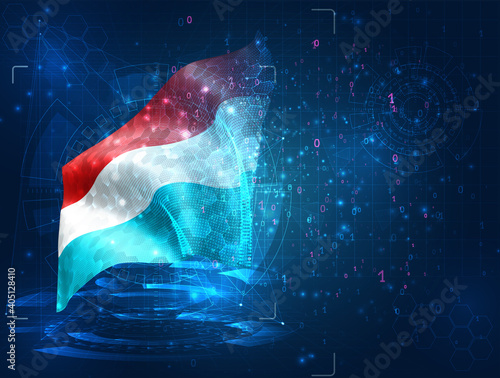 vector 3d flag on blue background with hud interfaces