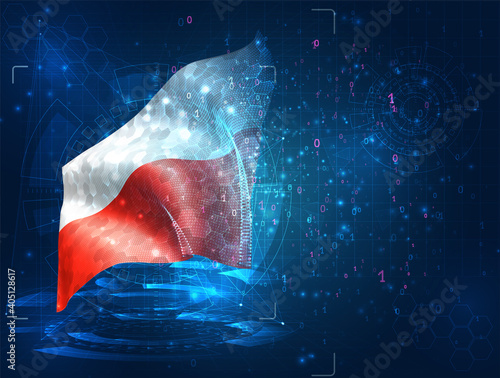 vector 3d flag on blue background with hud interfaces