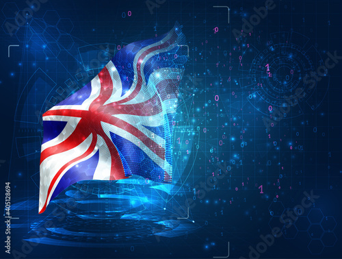 vector 3d flag on blue background with hud interfaces