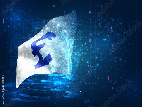 currency pounds on vector 3d flag on blue background with hud interfaces