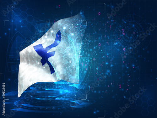 yen currency on vector 3d flag on blue background with hud interfaces