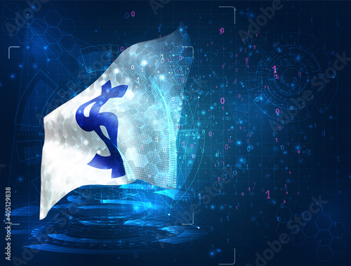 dollar currency on vector 3d flag on blue background with hud interfaces