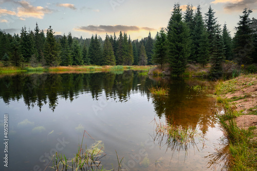 Small mountain lake on river Cerna Smeda, Czech republic. © slunicko24