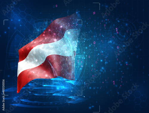 vector 3d flag on blue background with hud interfaces
