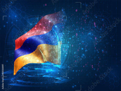 vector 3d flag on blue background with hud interfaces