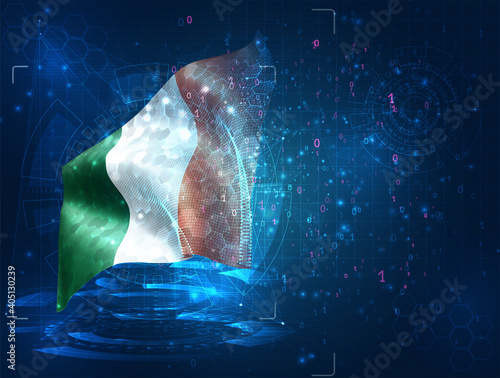 vector 3d flag on blue background with hud interfaces