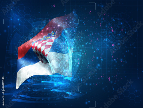 vector 3d flag on blue background with hud interfaces