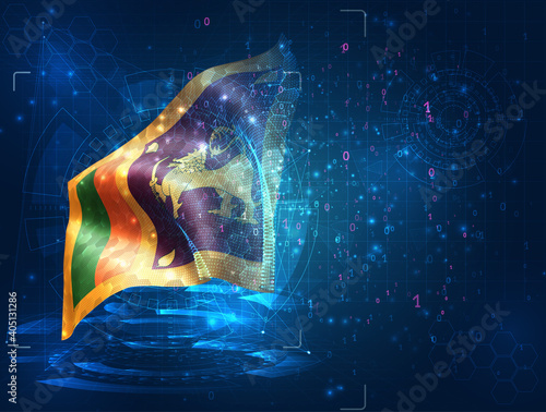 vector 3d flag on blue background with hud interfaces