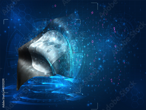 vector 3d flag on blue background with hud interfaces, moon