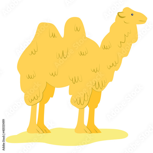 Yellow camel icon standing alone, arabic artiodactyl animal, beautiful dromedary flat vector illustration, isolated on white. United arab emirates tamed beast, concept arabian mount.