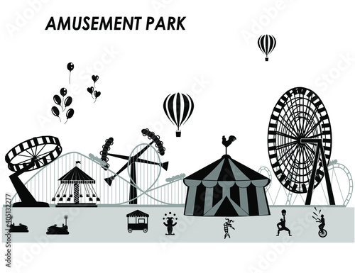 icons of different attractions in amusement park. Attraction icon for carnival and amusement park illustration