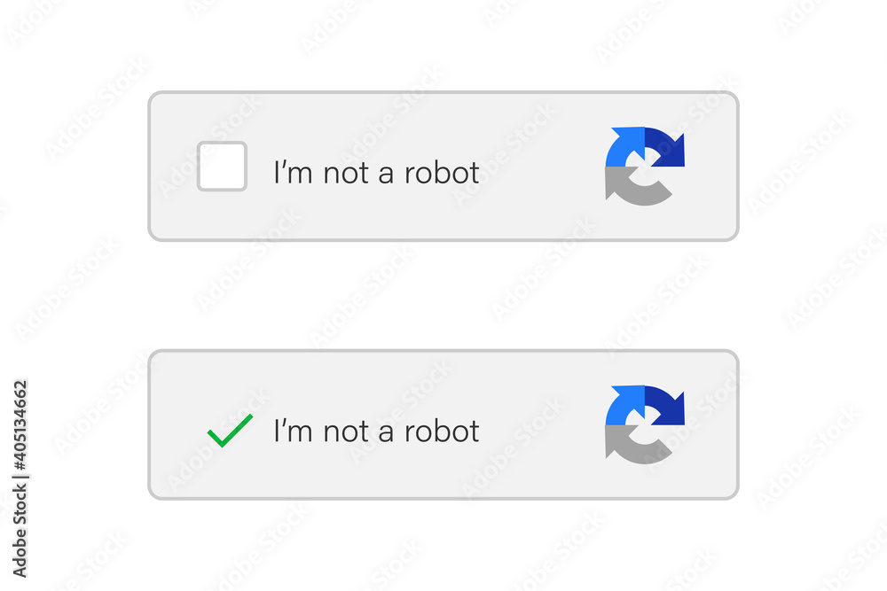 Website security form. I am not a robot captcha. Internet safety concept. Website security form. I am not a robot captcha. Internet safety concept.