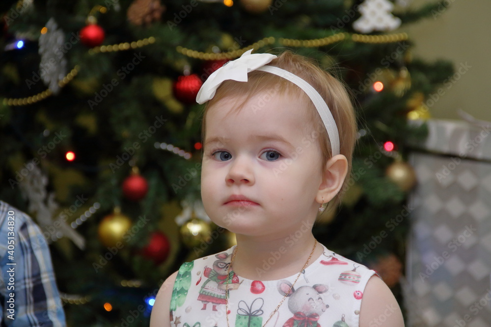little child with christmas tree little child with christmas tree