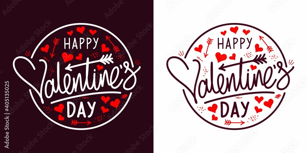 Artistic Handwritten Happy Valentines Day Lettering Vector Illustration Art