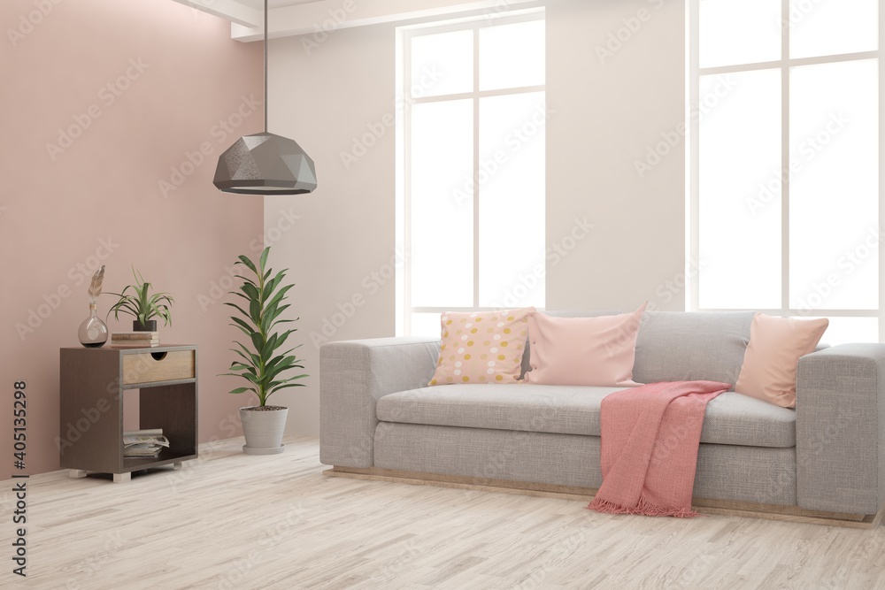 White living room with sofa. Scandinavian interior design. 3D illustration White living room with sofa. Scandinavian interior design. 3D illustration
