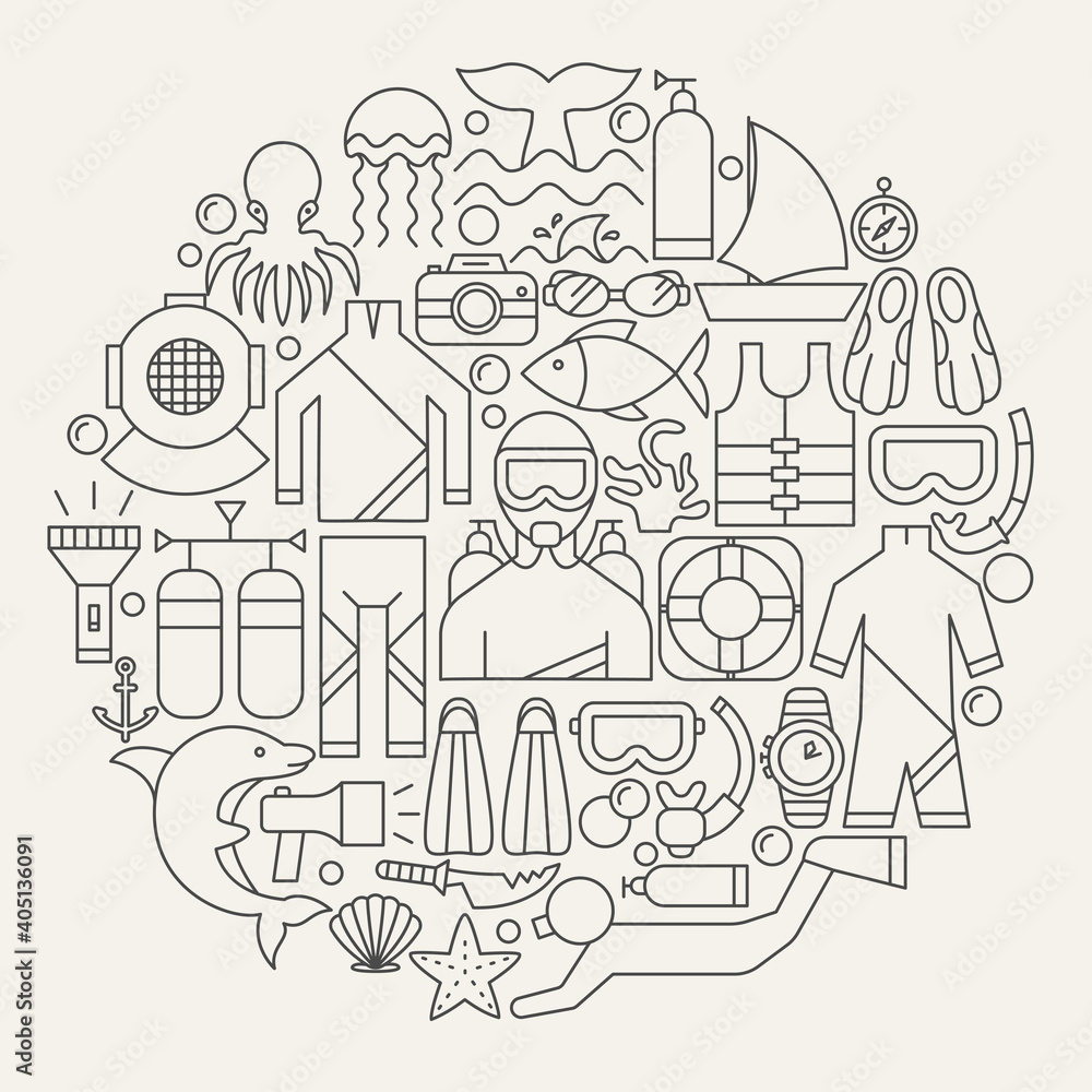 Diving Line Icons Circle Diving Line Icons Circle