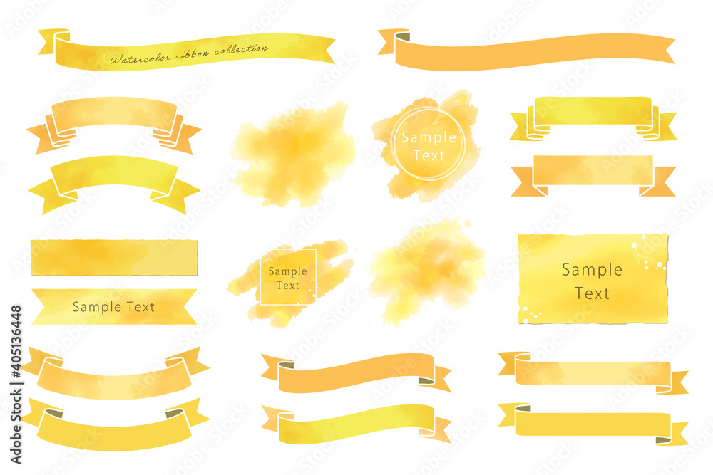 Obraz premium 水彩のリボン、フレーム素材セット（オレンジ）