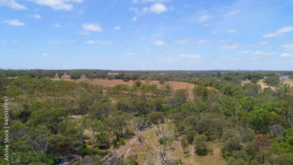 Aerial descend over trees revealing scenic waterfall in Victoria, Australia Aerial descend over trees revealing scenic waterfall in Victoria, Australia