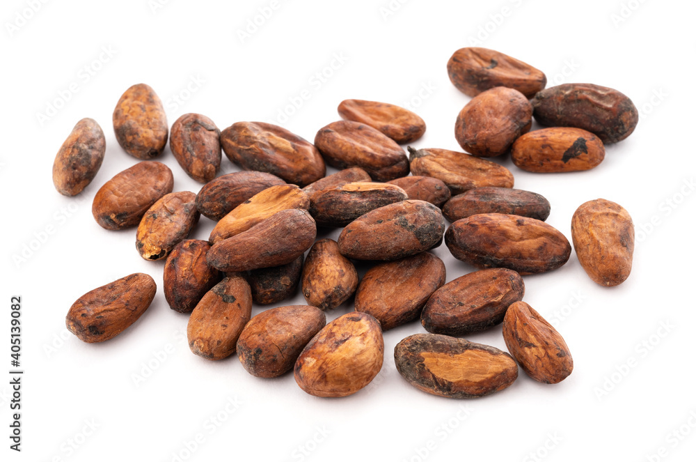 cocoa bean with leaf isolated on white background cocoa bean with leaf isolated on white background