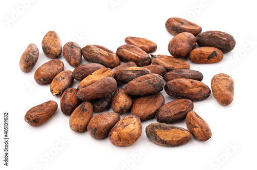 cocoa bean with leaf isolated on white background