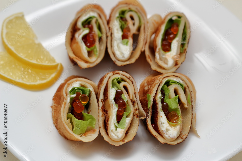 pancakes with caviar