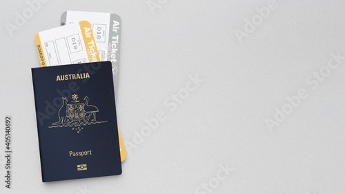 Australian passport with a boarding pass inside , white background