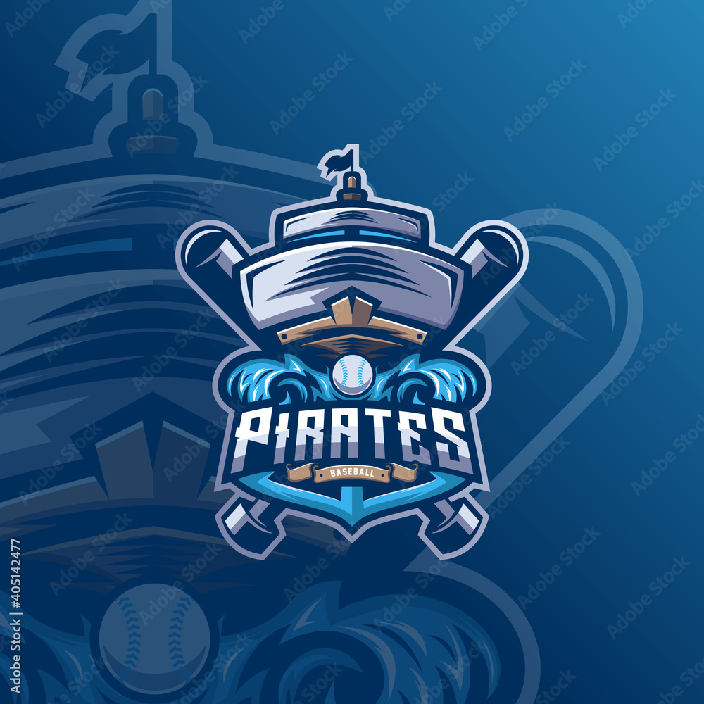 Pirates Ship Mascot Logo Design For Baseball Club Stock Vector | Adobe ...