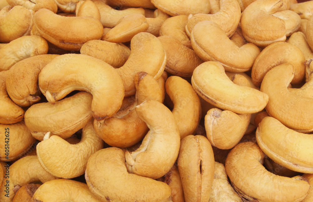 Roasted cashew nuts background Roasted cashew nuts background