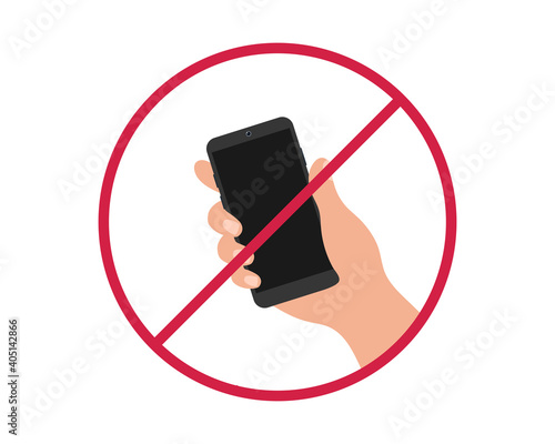 No phone sign. Usage of smartphone is prohibited. Vector warning icon