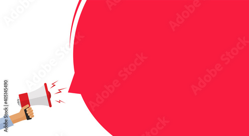 Attention important information message announcement from megaphone loud speaker banner vector flat cartoon, loudspeaker caution alert, warning notice concept, advertisement template empty blank
