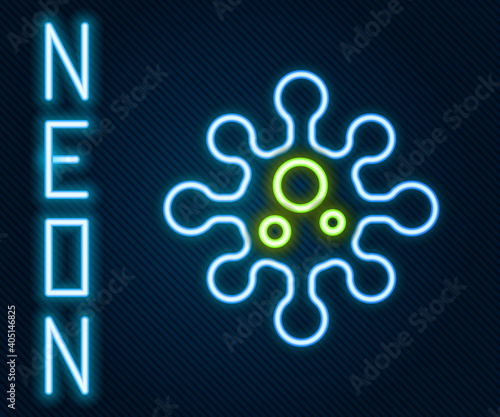 Glowing neon line Virus icon isolated on black background. Corona virus 2019-nCoV. Bacteria and germs, cell cancer, microbe, fungi. Colorful outline concept. Vector Illustration.