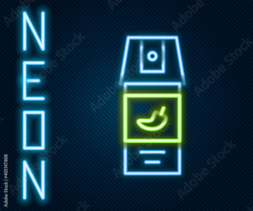 Glowing neon line Pepper spray icon isolated on black background. OC gas. Capsicum self defense aerosol. Colorful outline concept. Vector.