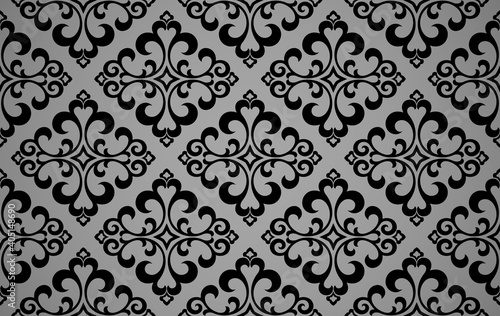 Wallpaper in the style of Baroque. Seamless vector background. Black and gray floral ornament. Graphic pattern for fabric, wallpaper, packaging. Ornate Damask flower ornament