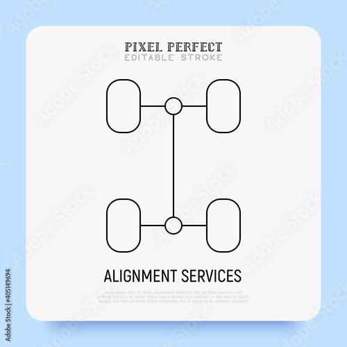 Car service: wheel alignment super thin line icon. Pixel perfect, editable stroke. Vector illustration.