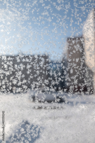 Frozen windows, out of focus in winter.