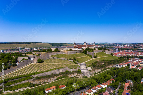 Aerial view, Marienberg fortress with river Main and old town, Würzburg, Lower Franconia, Bavaria, Germany,
