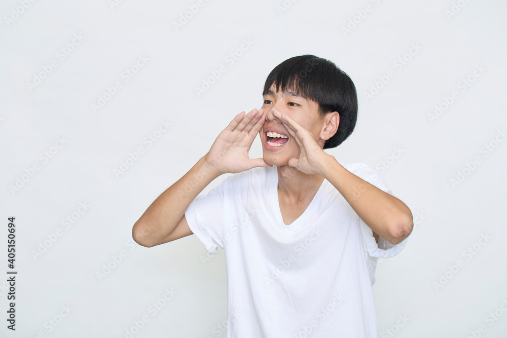 young man holding hands near opened mouth Announcement young man holding hands near opened mouth Announcement