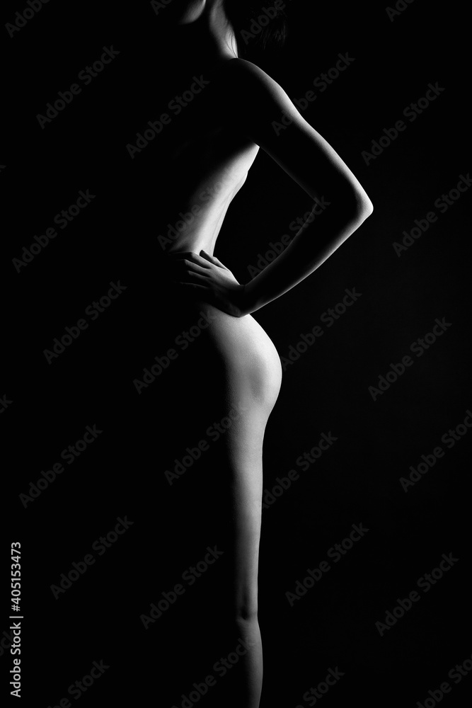 Naklejka premium Black and white Female Nude silhouette