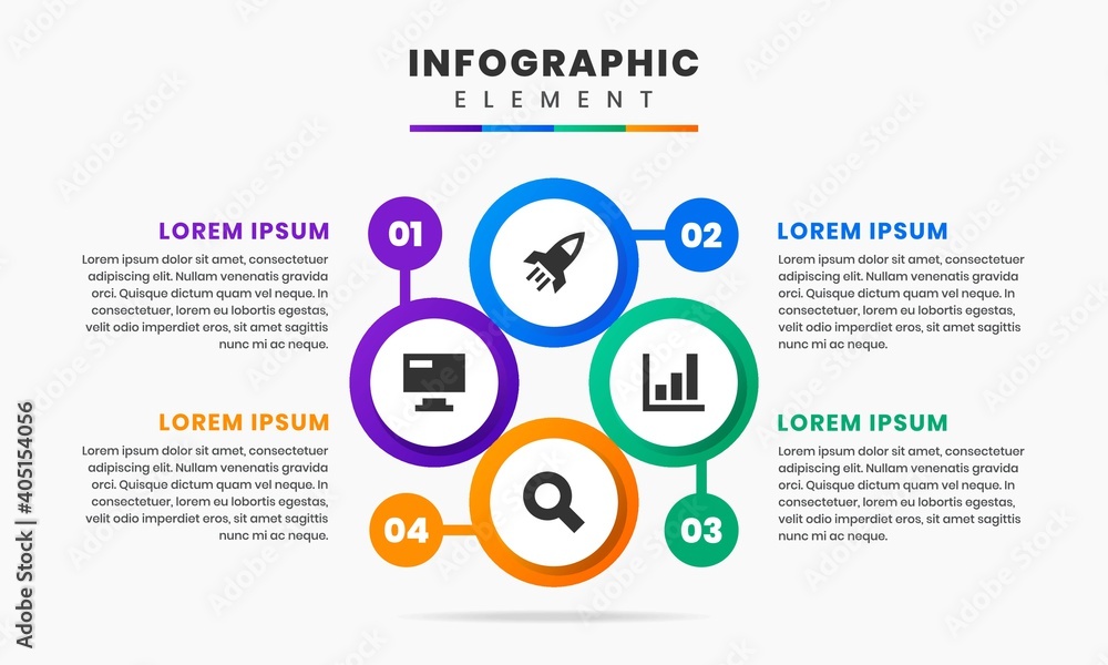 Vector Graphic of Infographic Element Design Templates with Icons and 4 Options or Steps. Suitable for Process Diagram, Presentations, Workflow Layout, Banner, Flow Chart, Infographic.