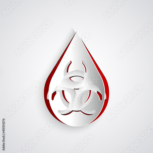 Paper cut GMO icon isolated on grey background. Genetically modified organism acronym. Dna food modification. Paper art style. Vector.