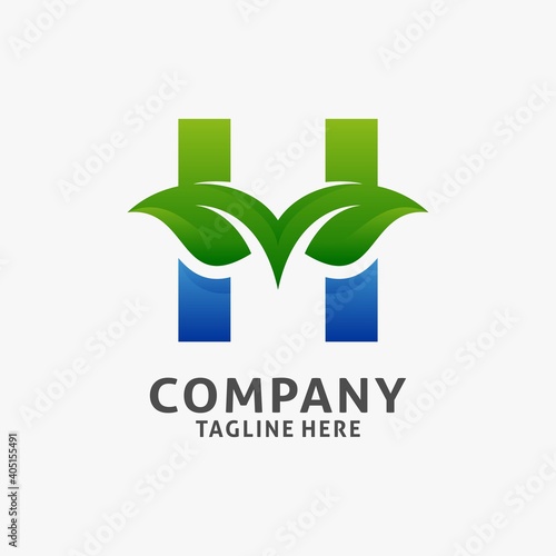 Letter H leaf logo design